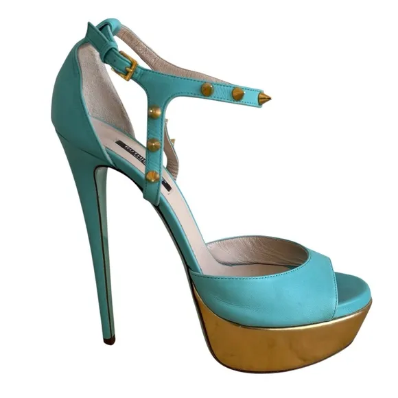 RUTHIE DAVIS Stylish Turquoise and Gold Platform Heels