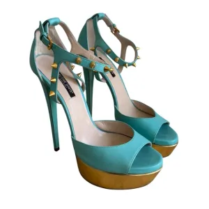 RUTHIE DAVIS Stylish Turquoise and Gold Platform Heels