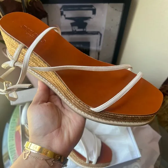 SALE🤍JIMMY CHOO latte drive 60 espadrilles heeled sandals 💞