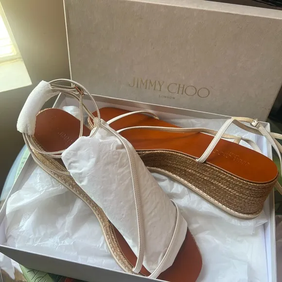 SALE🤍JIMMY CHOO latte drive 60 espadrilles heeled sandals 💞