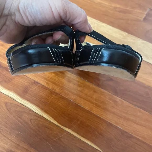 Salvatore Ferragamo Black Leather and Suede Wedge Sandal