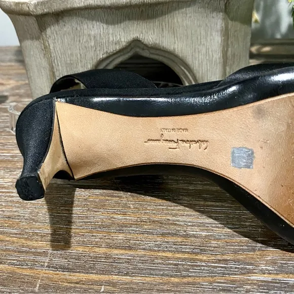 Salvatore Ferragamo Black Satin Slingback Luxury Italian Heels Evening Shoe
