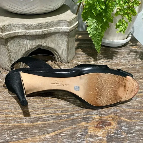 Salvatore Ferragamo Black Satin Slingback Luxury Italian Heels Evening Shoe