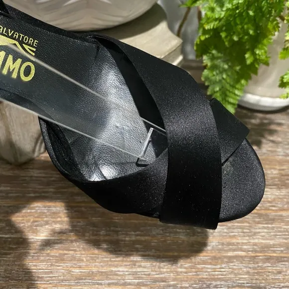 Salvatore Ferragamo Black Satin Slingback Luxury Italian Heels Evening Shoe