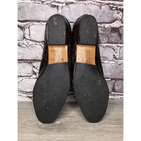 Salvatore Ferragamo Boutique Brown Leather Croc Print Pump Shoes Women Sz 9B US