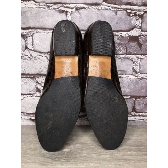Salvatore Ferragamo Boutique Brown Leather Croc Print Pump Shoes Women Sz 9B US