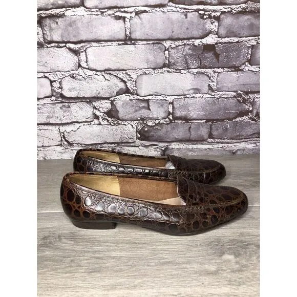 Salvatore Ferragamo Boutique Brown Leather Croc Print Pump Shoes Women Sz 9B US