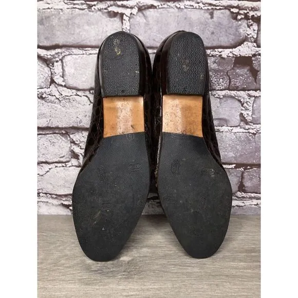 Salvatore Ferragamo Boutique Brown Leather Croc Print Pump Shoes Women Sz 9B US