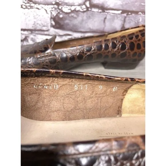 Salvatore Ferragamo Boutique Brown Leather Croc Print Pump Shoes Women Sz 9B US