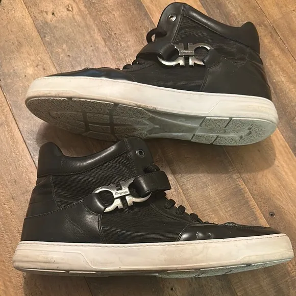 Salvatore Ferragamo Men's Black High-Top Sneakers Size 12D