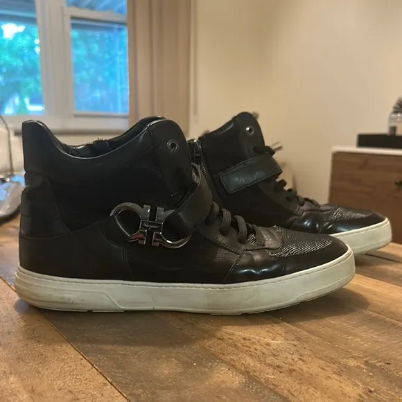 Salvatore Ferragamo Men's Black High-Top Sneakers Size 12D