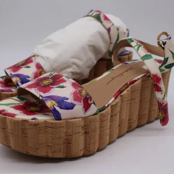 Salvatore Ferragamo 'Tropea' Floral Leather Wedge Sandals NIB $675 Shoes