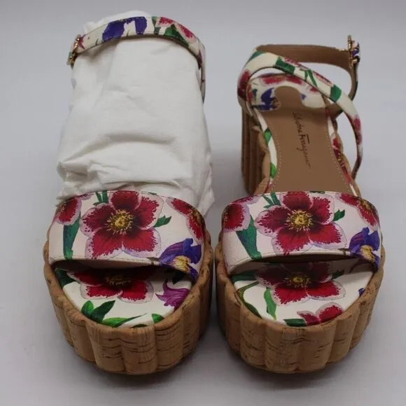 Salvatore Ferragamo 'Tropea' Floral Leather Wedge Sandals NIB $675 Shoes
