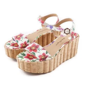 Salvatore Ferragamo 'Tropea' Floral Leather Wedge Sandals NIB $675 Shoes