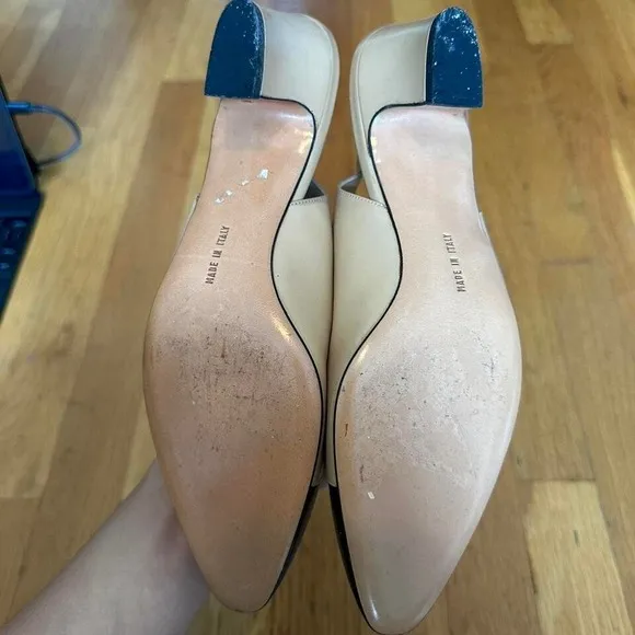 Salvatore Ferragamo vintage cream and black leather slingback shoes