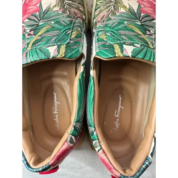 Salvatore Ferragamo Womens Tropical Floral Print Slip-On Shoes Size 7.5