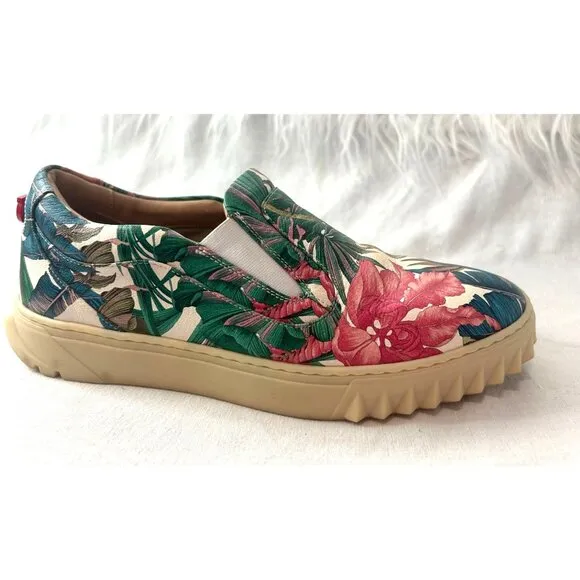 Salvatore Ferragamo Womens Tropical Floral Print Slip-On Shoes Size 7.5