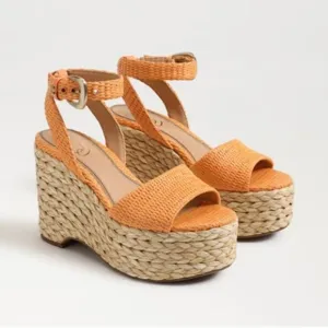 Sam Edelman April Espadrille Platform Sandals in Mari Gold Raffia NWT