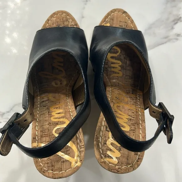 Sam Edelman Camille Wedge. Black Leather Stud Buckle Shoes. Size 8.5 M