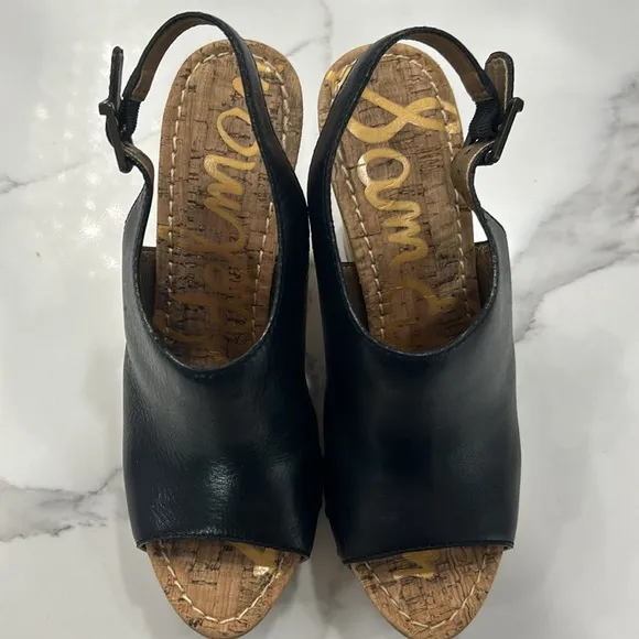 Sam Edelman Camille Wedge. Black Leather Stud Buckle Shoes. Size 8.5 M