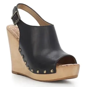 Sam Edelman Camille Wedge. Black Leather Stud Buckle Shoes. Size 8.5 M
