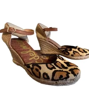Sam Edelman Harmony Leopard Wedge espadrilles Sandals EUC SZ 9.5