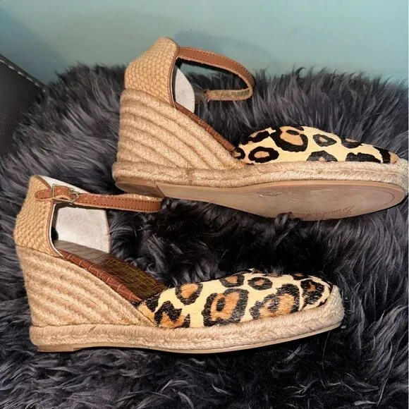 Sam Edelman Harmony Leopard Wedge espadrilles Sandals EUC SZ 9.5