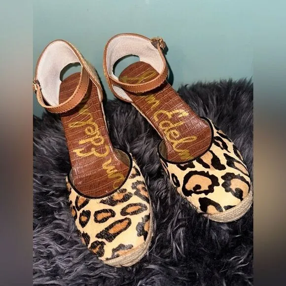 Sam Edelman Harmony Leopard Wedge espadrilles Sandals EUC SZ 9.5
