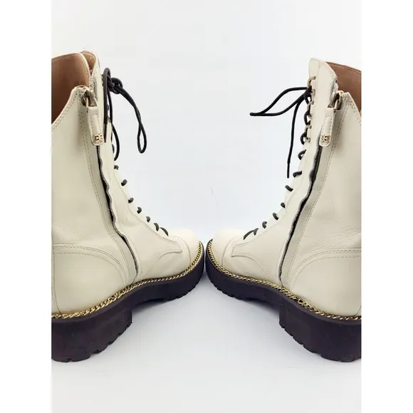 Sam Edelman Ivory Leather Combat Lace Up Mid-Calf Boots - Size 7
