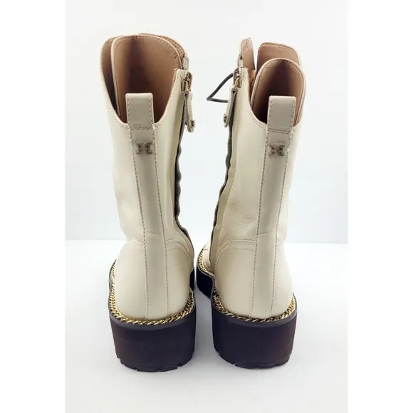 Sam Edelman Ivory Leather Combat Lace Up Mid-Calf Boots - Size 7