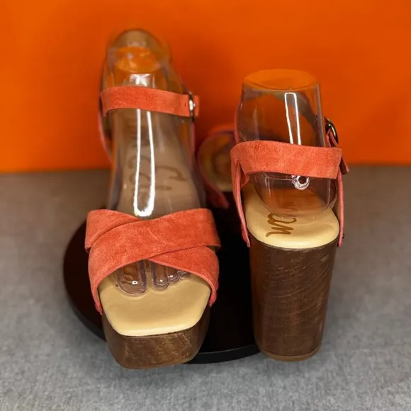 Sam Edelman Josefine Coral Pink Wood Block Chunky Heel Size 9 EU 39