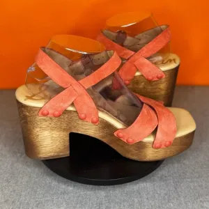 Sam Edelman Josefine Coral Pink Wood Block Chunky Heel Size 9 EU 39