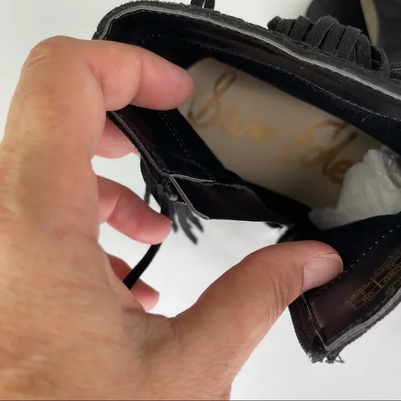 Sam Edelman Kelly Fringe Black Peep Toe Wedge 5