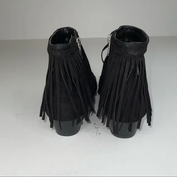 Sam Edelman Kelly Fringe Black Peep Toe Wedge 5