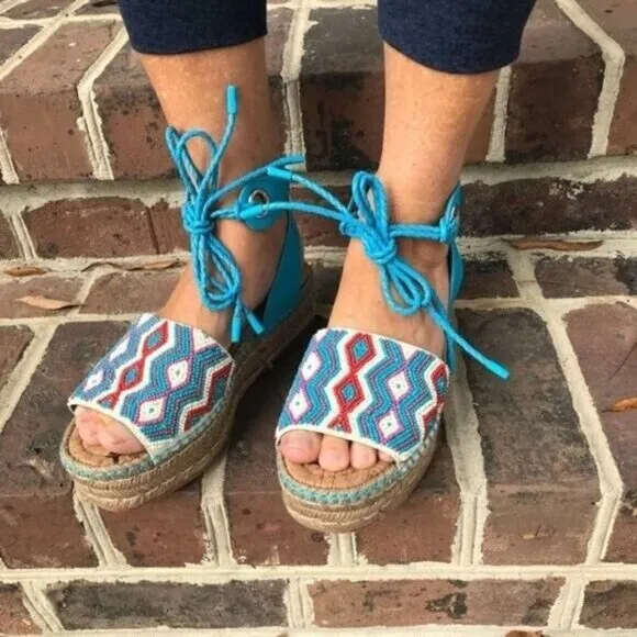 Sam Edelman Neera Platform Beaded Espadrille Flatform Sandals Women's 11