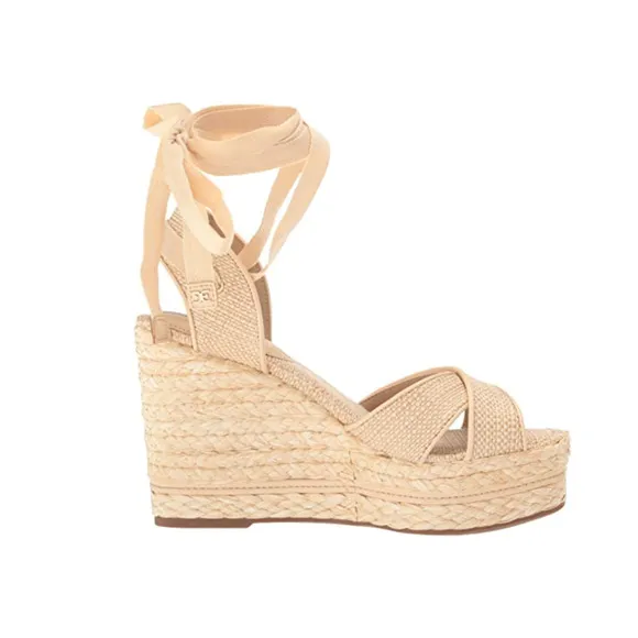 Sam Edelman Vaughn Paisley Raffia Wedge Sandals Natural Size 9 240381