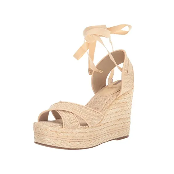 Sam Edelman Vaughn Paisley Raffia Wedge Sandals Natural Size 9 240381