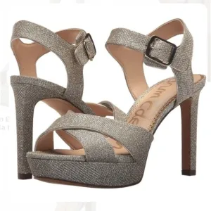Sam Edelman Willa Metallic Champagne Glitter Platform Sandals NEW
