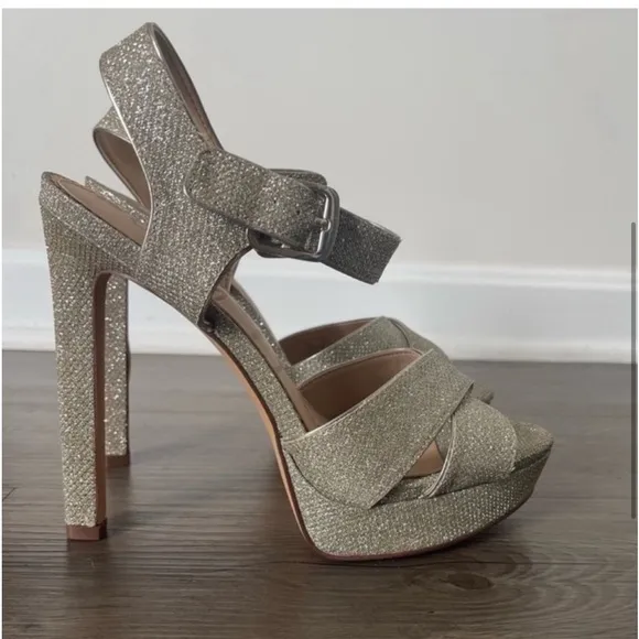 Sam Edelman Willa Metallic Champagne Glitter Platform Sandals NEW