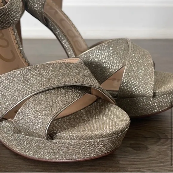Sam Edelman Willa Metallic Champagne Glitter Platform Sandals NEW