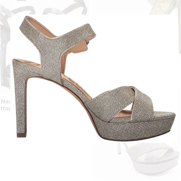 Sam Edelman Willa Metallic Champagne Glitter Platform Sandals NEW