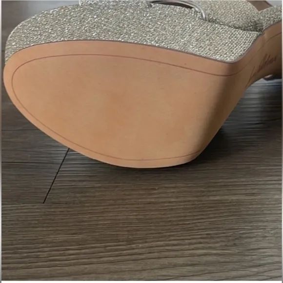 Sam Edelman Willa Metallic Champagne Glitter Platform Sandals NEW