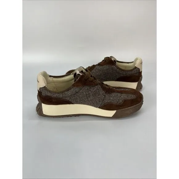 Sam Edelman Women Langley Lace Up Brown Houndstooth Suede Fashion Sneaker 8.5