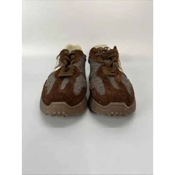 Sam Edelman Women Langley Lace Up Brown Houndstooth Suede Fashion Sneaker 8.5