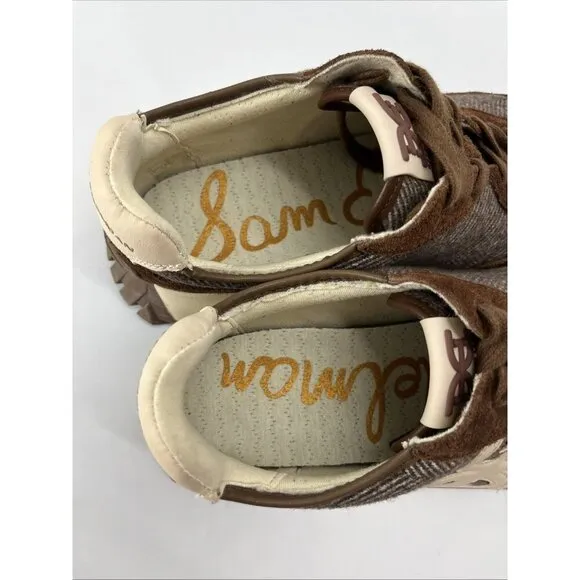 Sam Edelman Women Langley Lace Up Brown Houndstooth Suede Fashion Sneaker 8.5