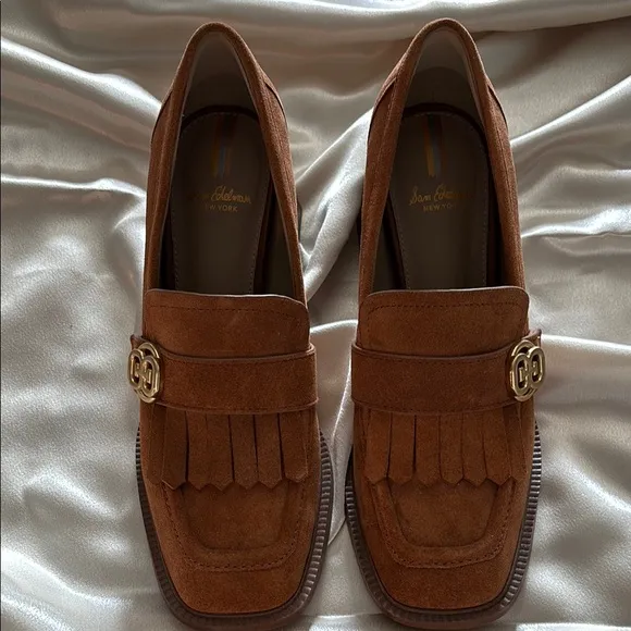 Sam Edelman Women’s Chunky Heel Brown Suede Loafers Size 7.5