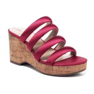 Sam Edelman Womens Red Satin Strappy Open Toe Cork Wedge Sandals Sz 8 M NIB