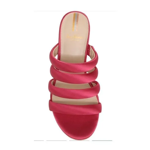 Sam Edelman Womens Red Satin Strappy Open Toe Cork Wedge Sandals Sz 8 M NIB