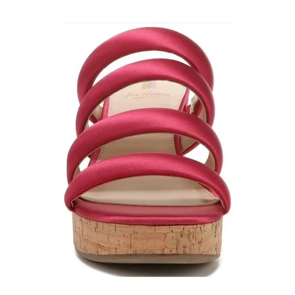 Sam Edelman Womens Red Satin Strappy Open Toe Cork Wedge Sandals Sz 8 M NIB
