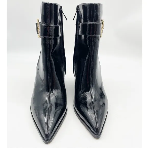 Sam Edelman Womens Weslie 2 Black Patent Pointed Toe Wedge Boots Shoes
